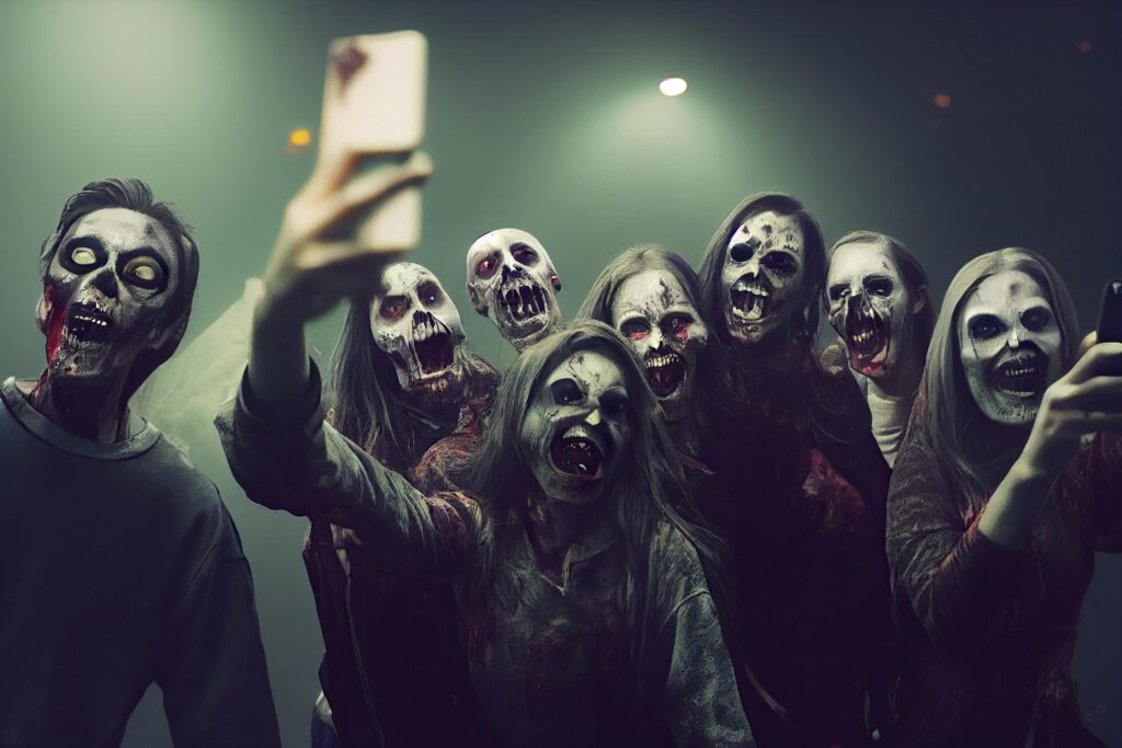 drawing of zombies taking selfies during a hallowe 2026 01 07 01 47 17 utc