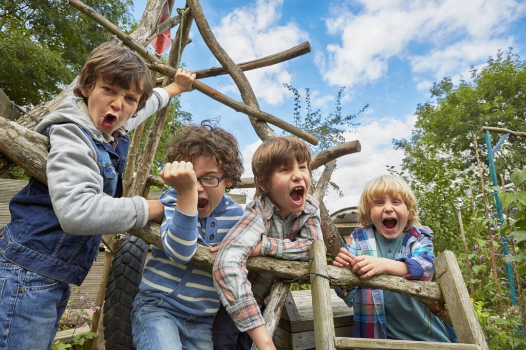 four boy shouting on homemade climbing frame in ga 2026 01 05 06 17 12 utc