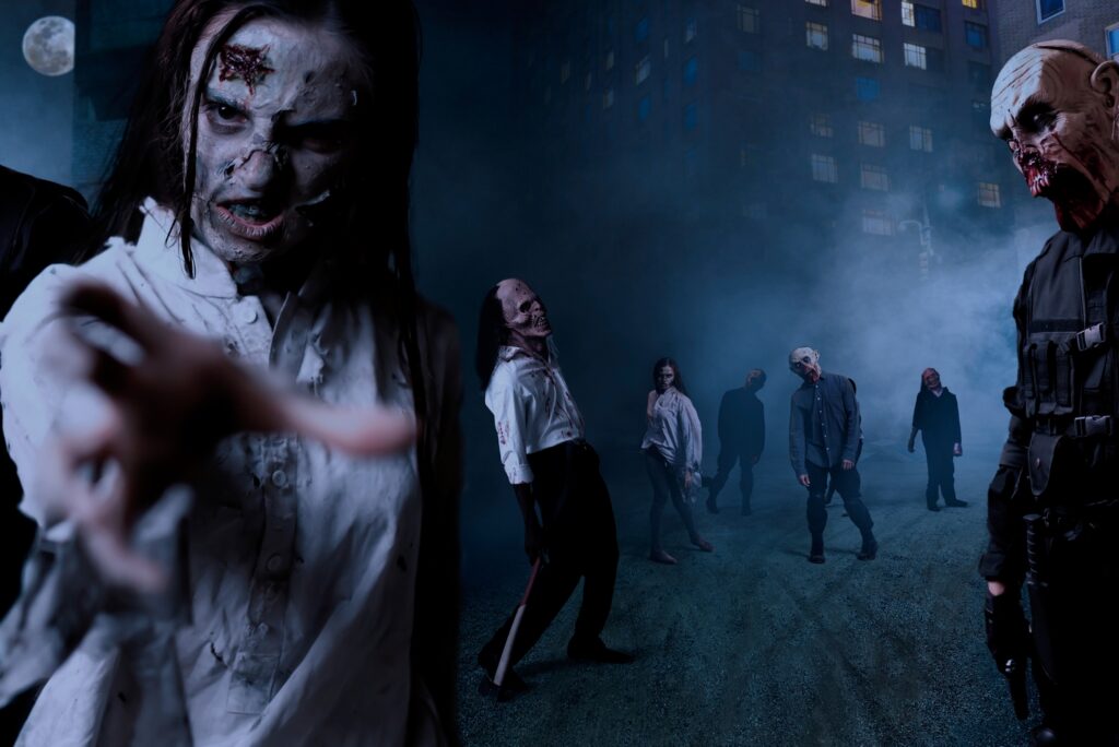 zombies with bloody faces on night street monster 2026 01 06 09 20 30 utc